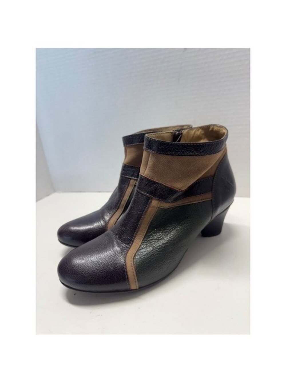 Fly London Leather Colorblock Patchwork Ankle Boots Brown Green 37 6.5 Portugal